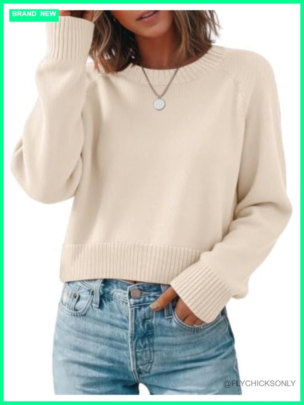 Cropped Crewneck Pullover Sweater Long Sleeve Knit Fall Top